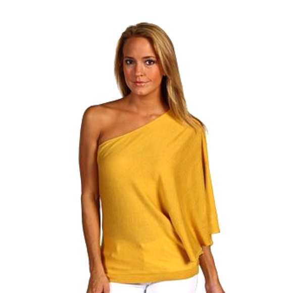 Halston Heritage Tops - Halston Heritage One Sleeve Top Mustard Silk Cashmere